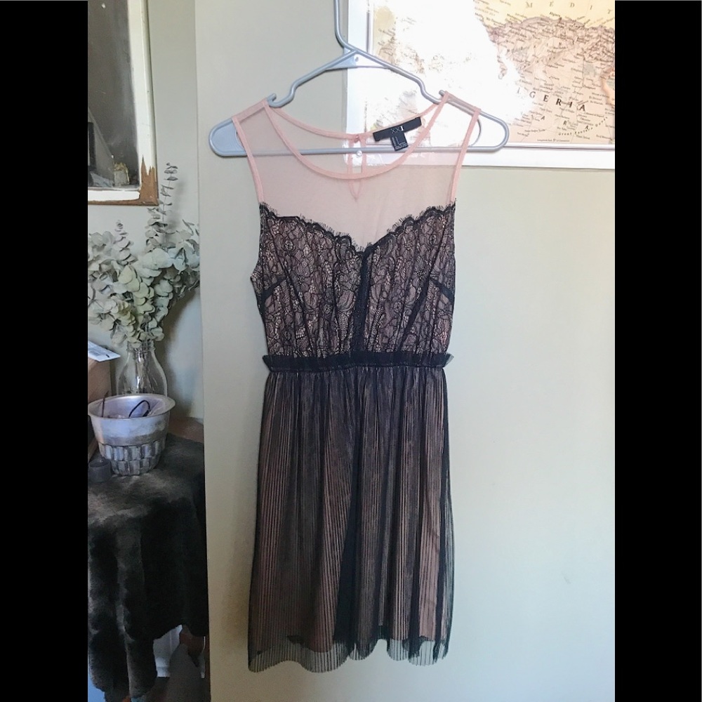 Sexy blush and black lace mini dress NWOT
